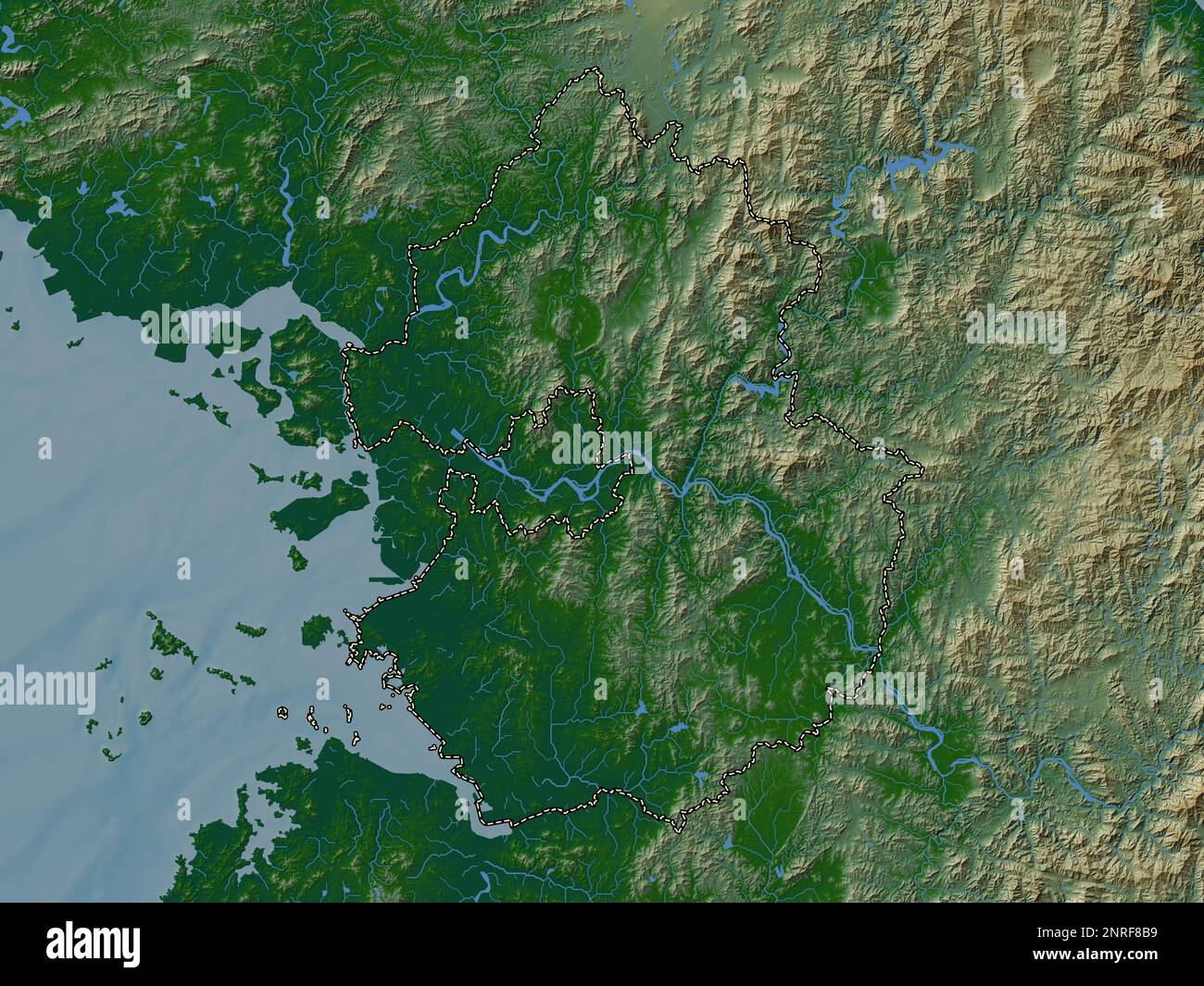 Gyeonggi-do, province de Corée du Sud. Carte d'altitude en couleur avec lacs et rivières Banque D'Images