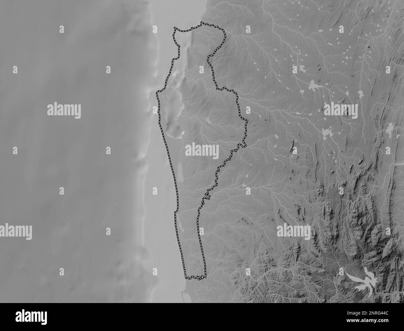 Puttalam, district de Sri Lanka. Carte d'altitude en niveaux de gris avec lacs et rivières Banque D'Images