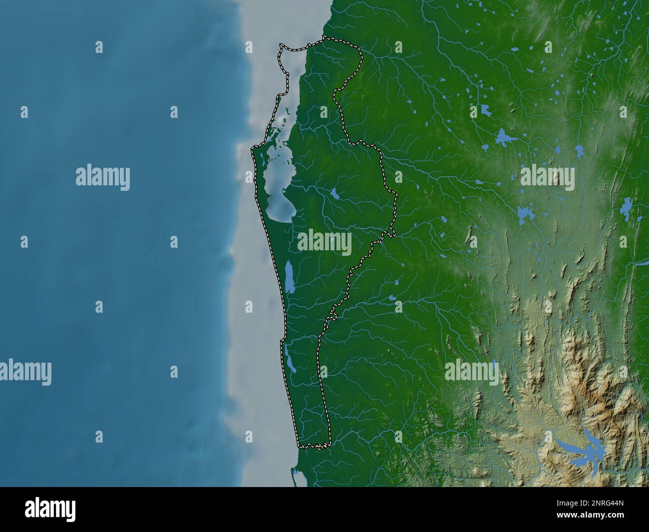 Puttalam, district de Sri Lanka. Carte d'altitude en couleur avec lacs et rivières Banque D'Images