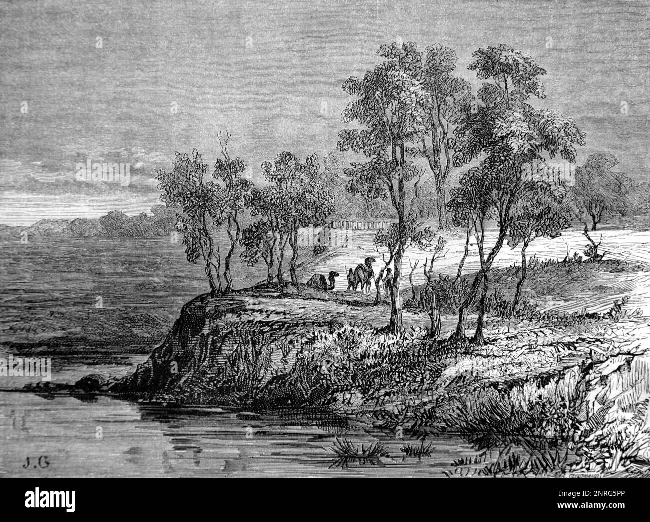 Cooper Creek, anciennement Cooper's Creek, a River dans le Queensland et en Australie méridionale et site de la mort de Burke et Willis en 1861, Australie. Gravure ancienne ou illustration 1862 Banque D'Images