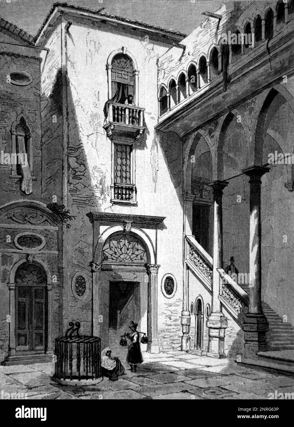 Cour du Palais da Mula, Palazzo da Mula Morosini, Venise, Italie. . Gravure ancienne ou illustration 1862 Banque D'Images