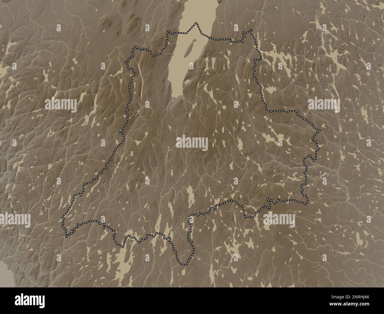 Jonkoping, comté de Suède. Carte d'altitude colorée en tons sépia avec lacs et rivières Banque D'Images