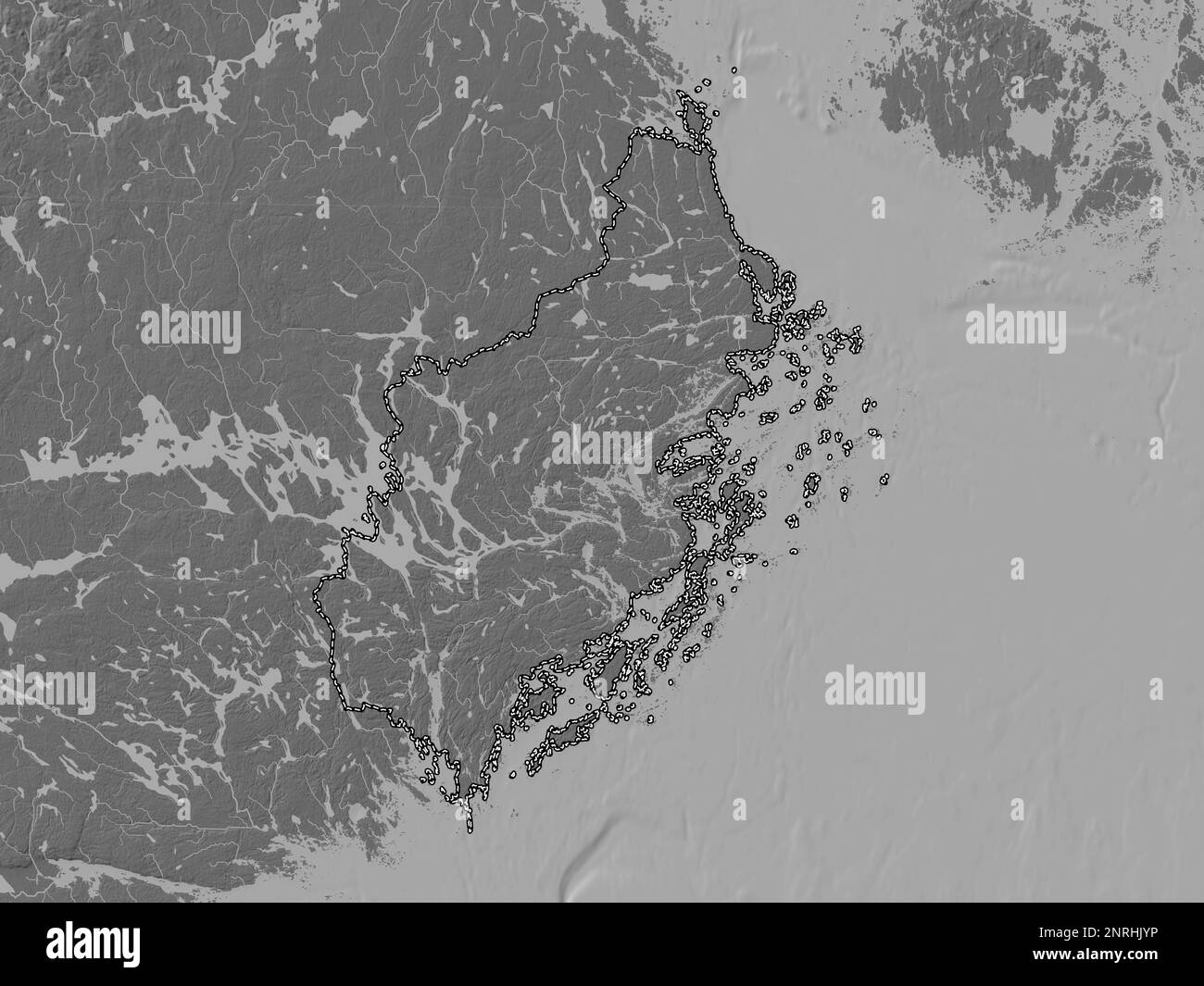 Stockholm, comté de Suède. Carte d'altitude à deux niveaux avec lacs et rivières Banque D'Images