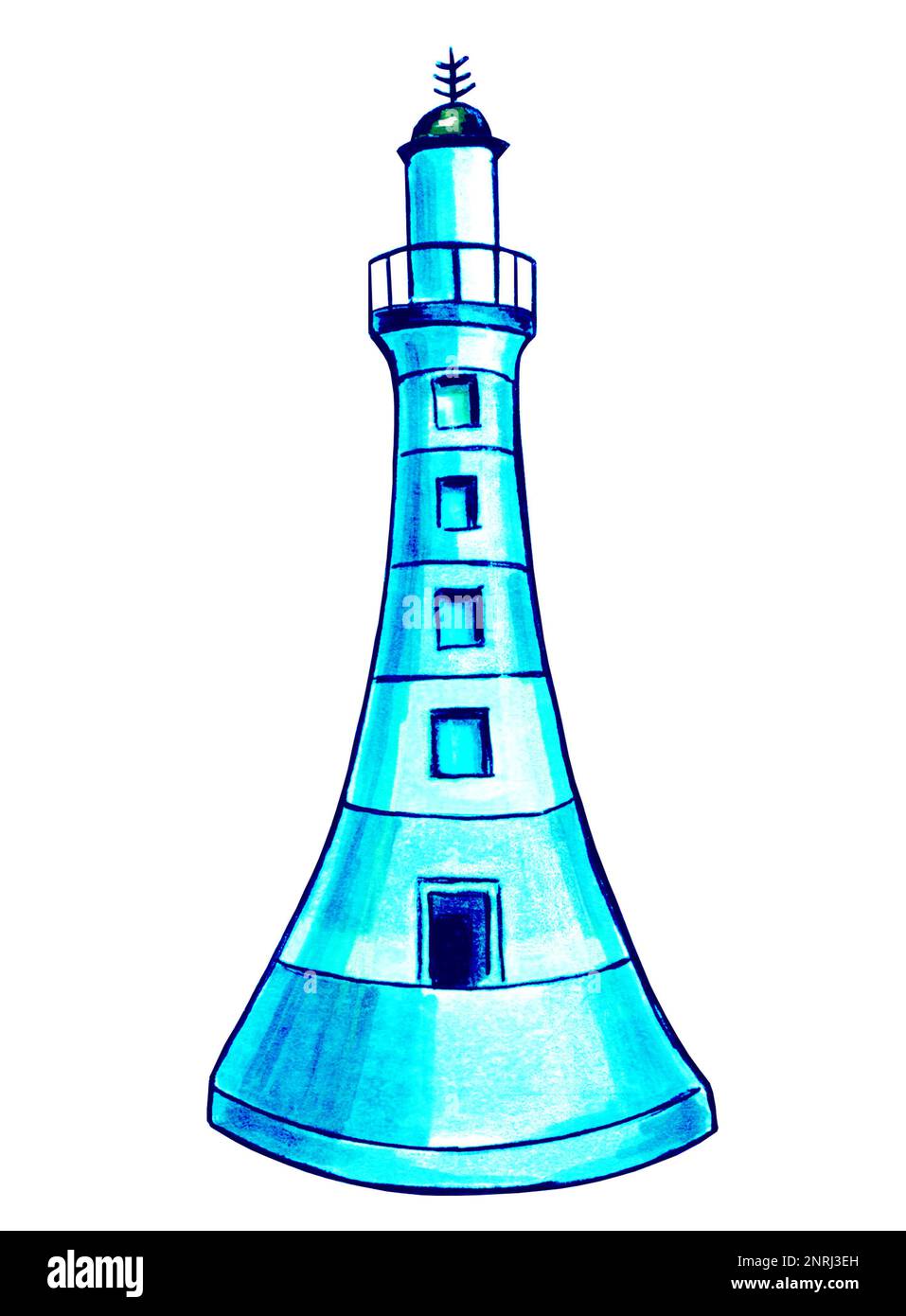 Couleur bleu turquoise du phare. Durée de vie marine de l'illustration JPEG. Banque D'Images