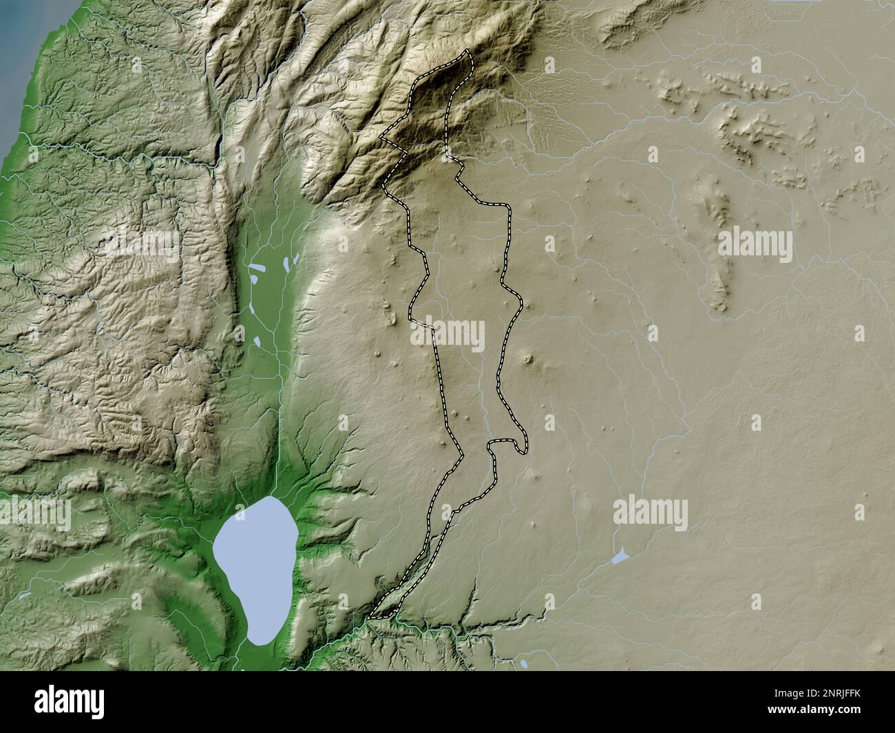 Quneitra, province de Syrie. Carte d'altitude colorée en style wiki avec lacs et rivières Banque D'Images