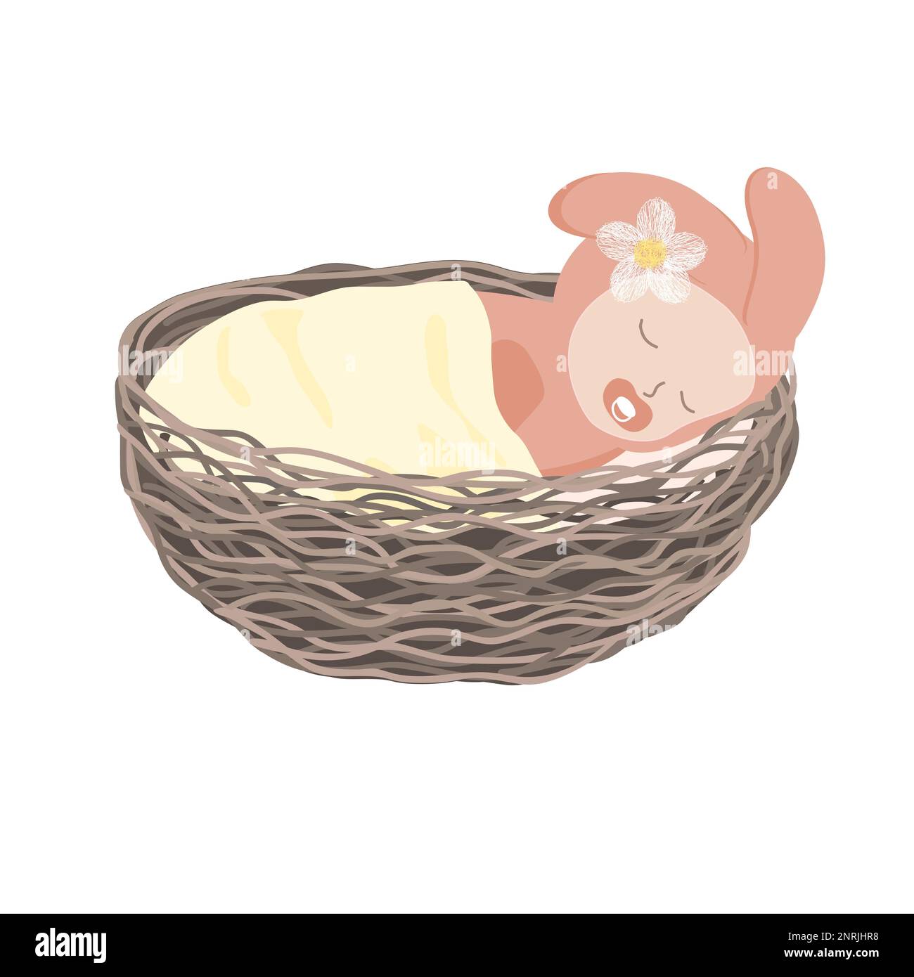 Une adorable jeune fille dormant confortablement dans un nid ondulé. L'illustration vectorielle plate a isolé un arrière-plan blanc Illustration de Vecteur