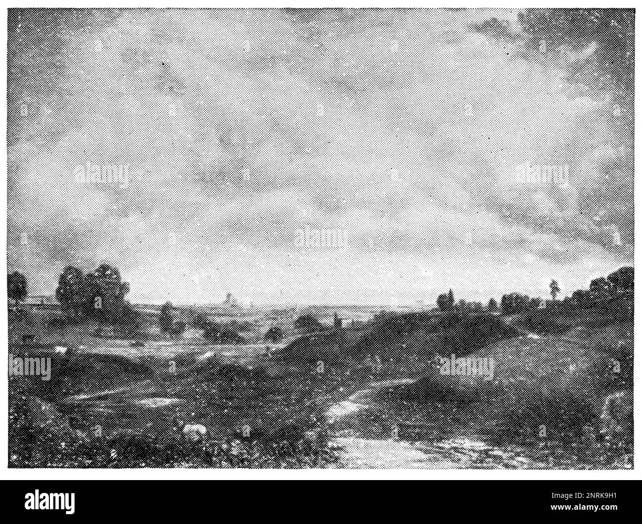 Hampstead Heath par un peintre de paysage anglais dans la tradition romantique. Publication du livre 'Meyers Konversations-Lexikon', Volume 2, Leipzig, Allemagne, 1910 Banque D'Images