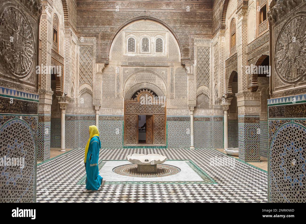 Ou Medersa el-Madrasa Attarine, Médina, Fès el Bali, FES, Maroc Banque D'Images