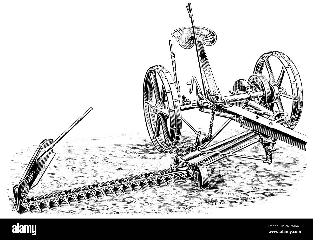 Machine de coupe d'herbe. Publication du livre 'Meyers Konversations-Lexikon', Volume 2, Leipzig, Allemagne, 1910 Banque D'Images