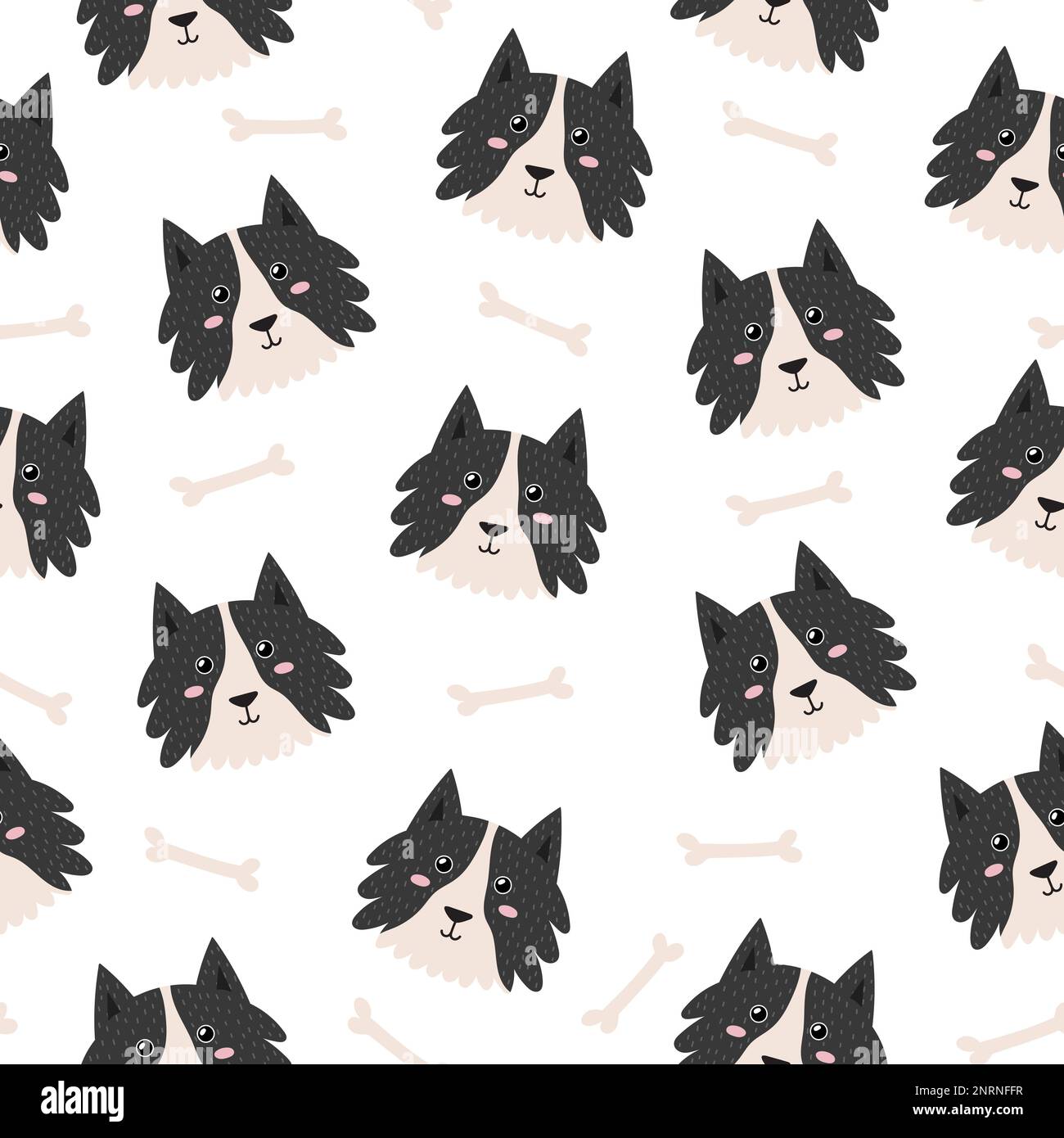 Joli motif sans coutures pour le visage d'un chien. Arrière-plan de style dessin animé avec personnage drôle de Collie Illustration de Vecteur