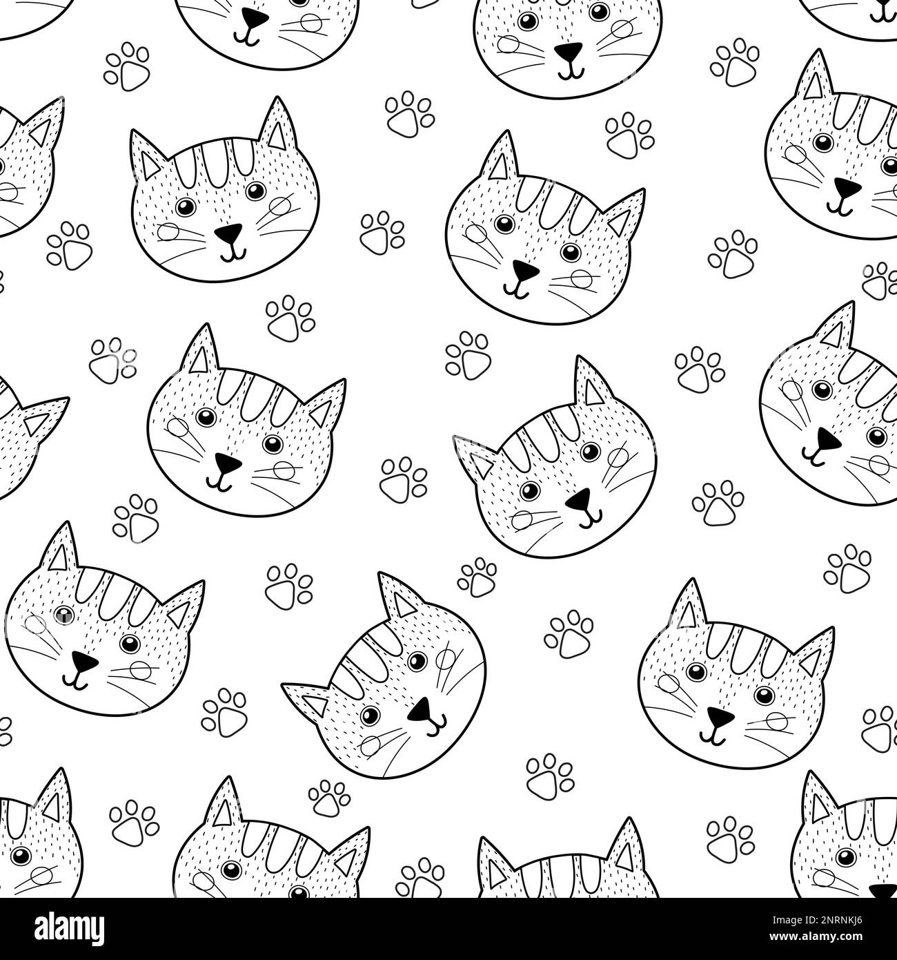 Joli motif sans coutures noir et blanc chat. Arrière-plan de la page de coloration Illustration de Vecteur