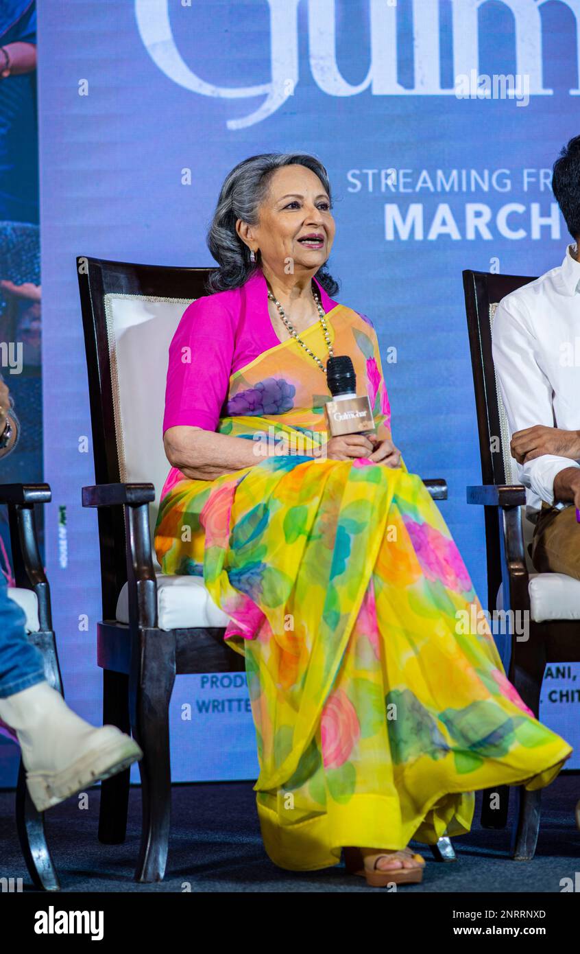 Sharmila Tagore actrice indienne vue lors d'une conférence de presse de son prochain film familial GULMOHAR à l'hôtel le Meridien à New Delhi. Banque D'Images