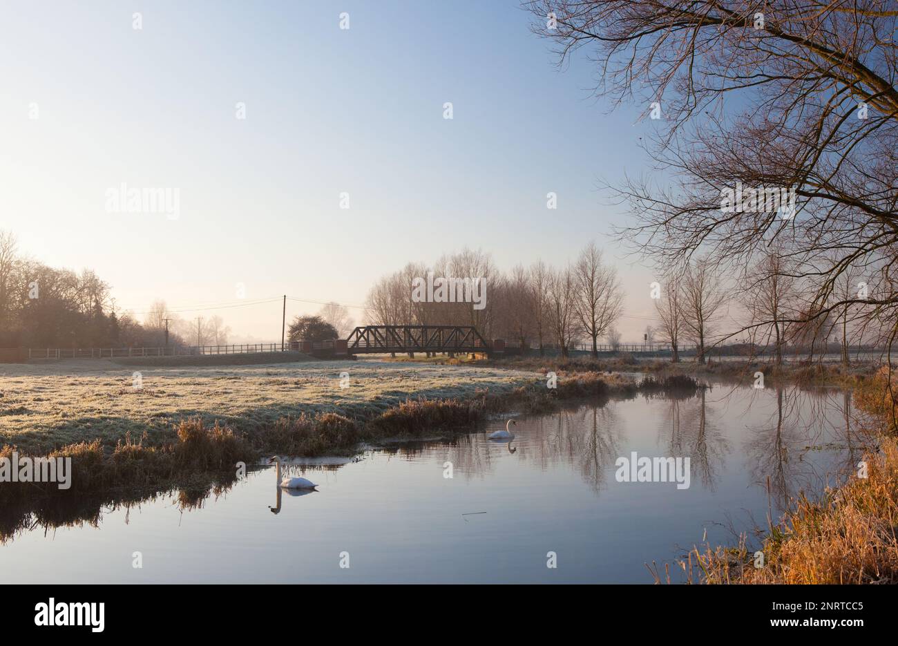 Scène d'hiver sur la rivière Waveney près de Mendham, Suffolk, Royaume-Uni Banque D'Images