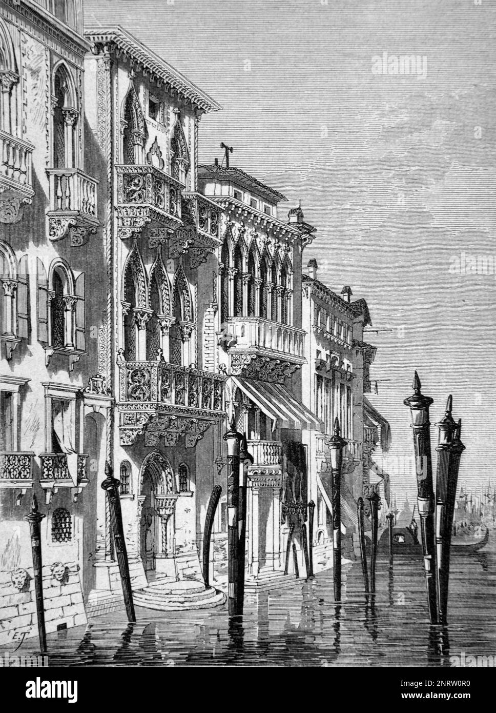 Palazzo Ferro fini (c Ou), Palais vénitien, sur le Grand Canal de Venise Italie. Gravure vintage ou Illustration1862 Banque D'Images