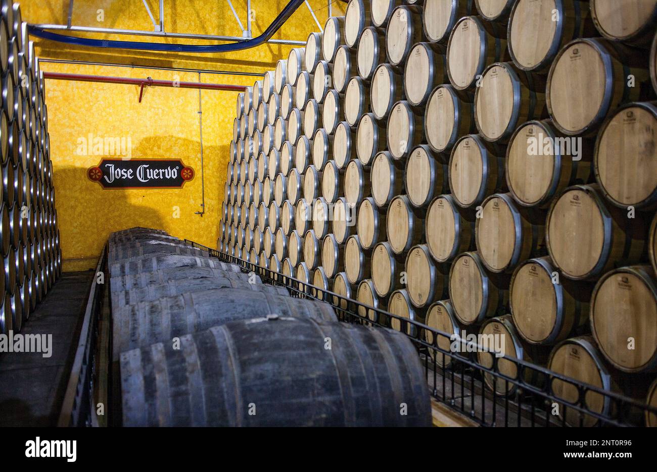 Fûts de maturation, la tequila Jose Cuervo Distillery dans village de Tequila, Mexique Banque D'Images