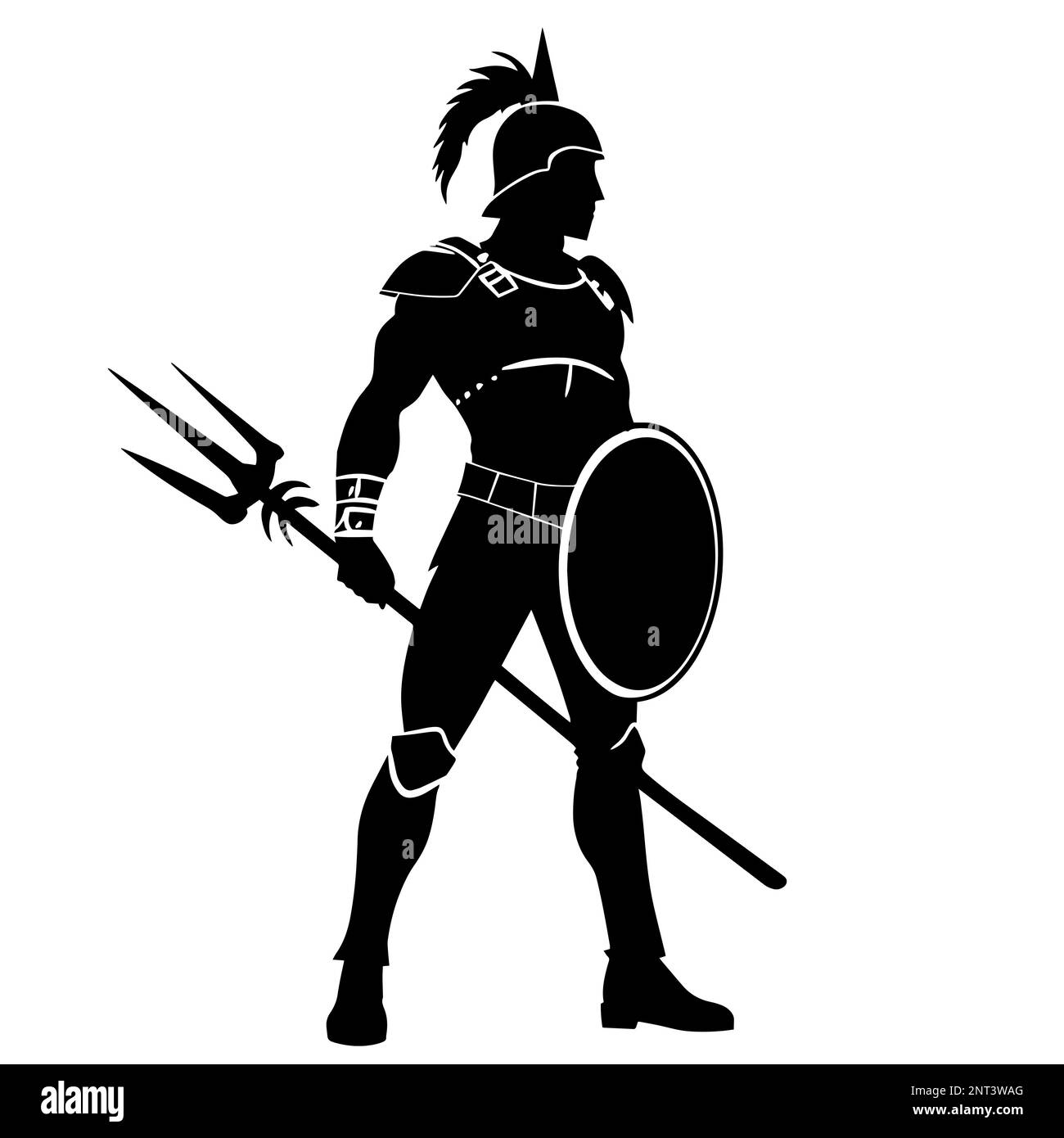 Illustration d'un guerrier spartiate dans un style noir et blanc monochrome saisissant, évoquant un sentiment de puissance Banque D'Images