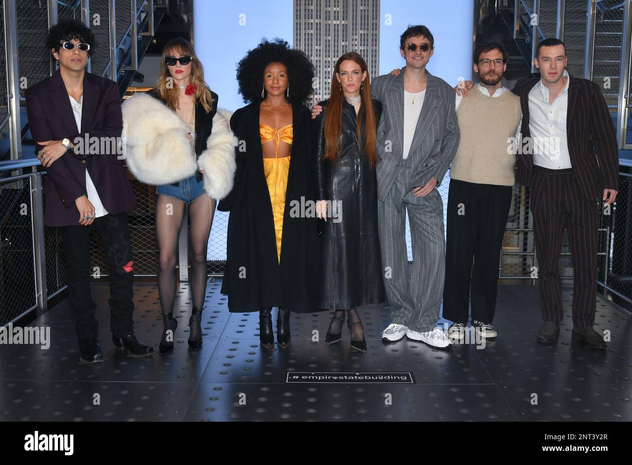 Sebastian Chacon, Suki Waterhouse, Nabiyah BE, Riley Keough, Josh Whitehouse, Sam Claflin et will Harrison Banque D'Images