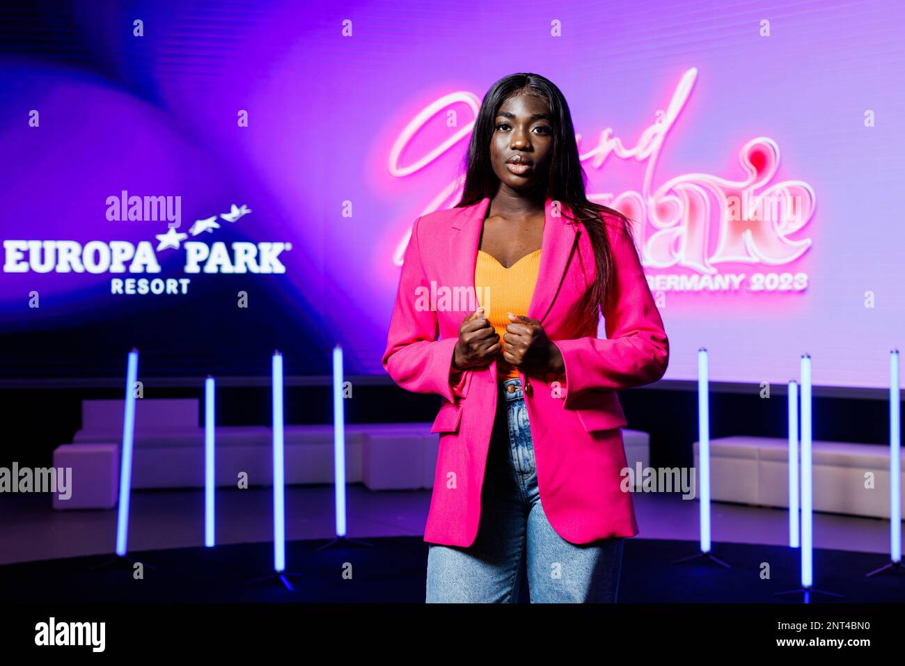 Rouille, Allemagne. 27th févr. 2023. Audrey Boateng pose lors d'une séance photo des derniers participants au concours « miss Allemagne ». L'ancien pageant de beauté a eu une nouvelle direction depuis 2020, avec l'accent sur les personnalités des concurrents. Credit: Philipp von Ditfurth/dpa/Alay Live News Banque D'Images