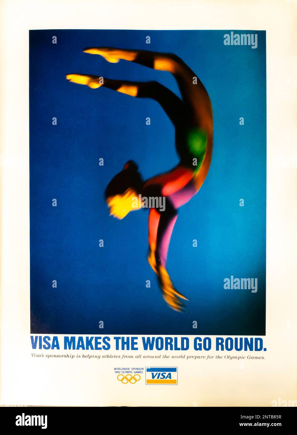 Carte Visa Jeux Olympiques 92 publicité dans un magazine NatGeo, mai 1992 Banque D'Images