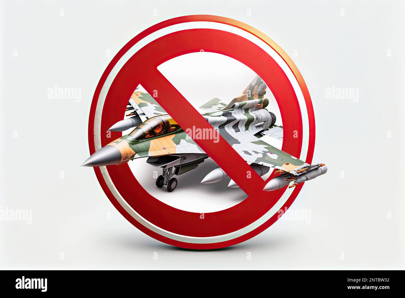 Interdiction et refus de fournir des combattants et des avions à la zone de guerre de l'Ukraine, zone d'exclusion aérienne, refus de guerre, pas de guerre, signe d'arrêt Banque D'Images