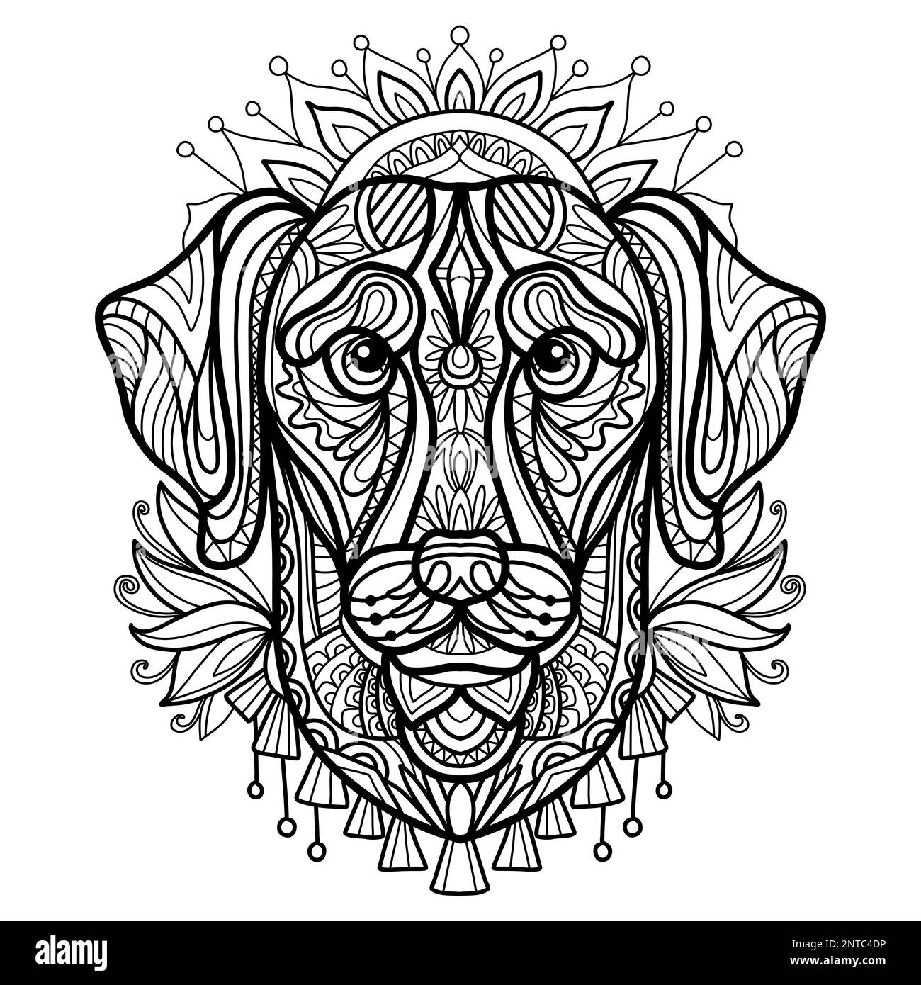 Chien abstrait avec ornements décoratifs et éléments de croque. Gros plan sur la tête de chien labrador. Illustration vectorielle. Pour une page de coloriage antistress pour adulte, imprimez-la Illustration de Vecteur