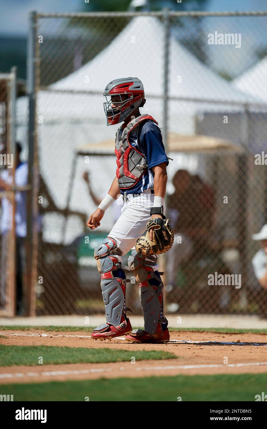 Victor Manuel Torres during the WWBA World Championship at the Roger Dean Complex on October 18, 2018 in Jupiter, Florida. Victor Manuel Torres is a catcher from Las Piedras, Puerto Rico who attends International Baseball Academy. (Mike Janes/Four Seam Images via AP) Banque D'Images
