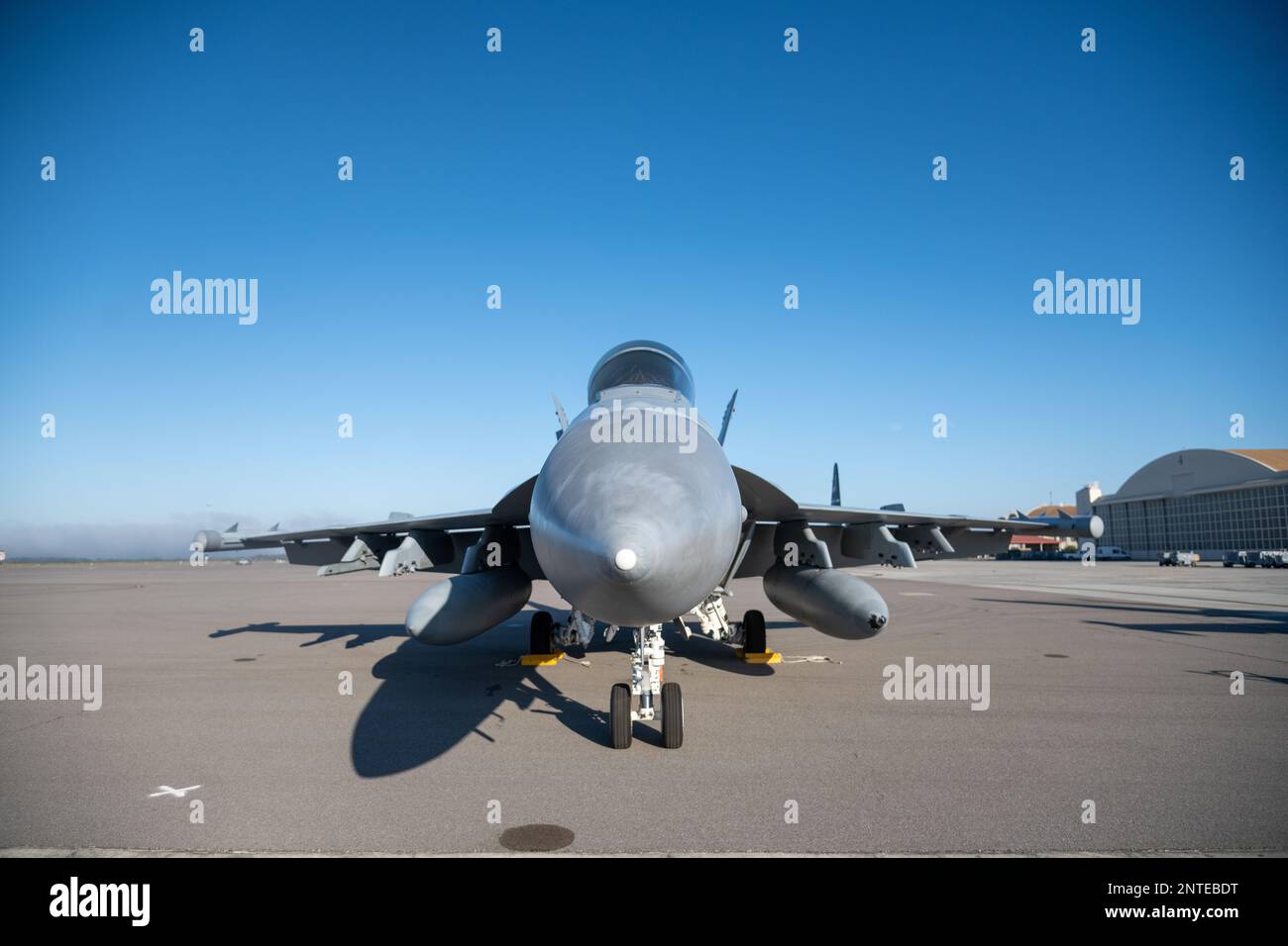 A ÉTATS-UNIS Navy EA-18G Growler affecté au 134th Electronic Attack Squadron, Naval Air Station Whidbey Island, Washington, est montré sur la ligne de vol à la base aérienne MacDill, Floride, le 26 février 2023. L'EA-18G est le premier avion de guerre électronique produit en plus de 35 ans, équipé d'une nouvelle suite de guerre électronique capable de réaliser une large gamme de missions de suppression de défense ennemie. (É.-U. Photo de la Force aérienne par Airman classe 1st Zachary Foster) Banque D'Images