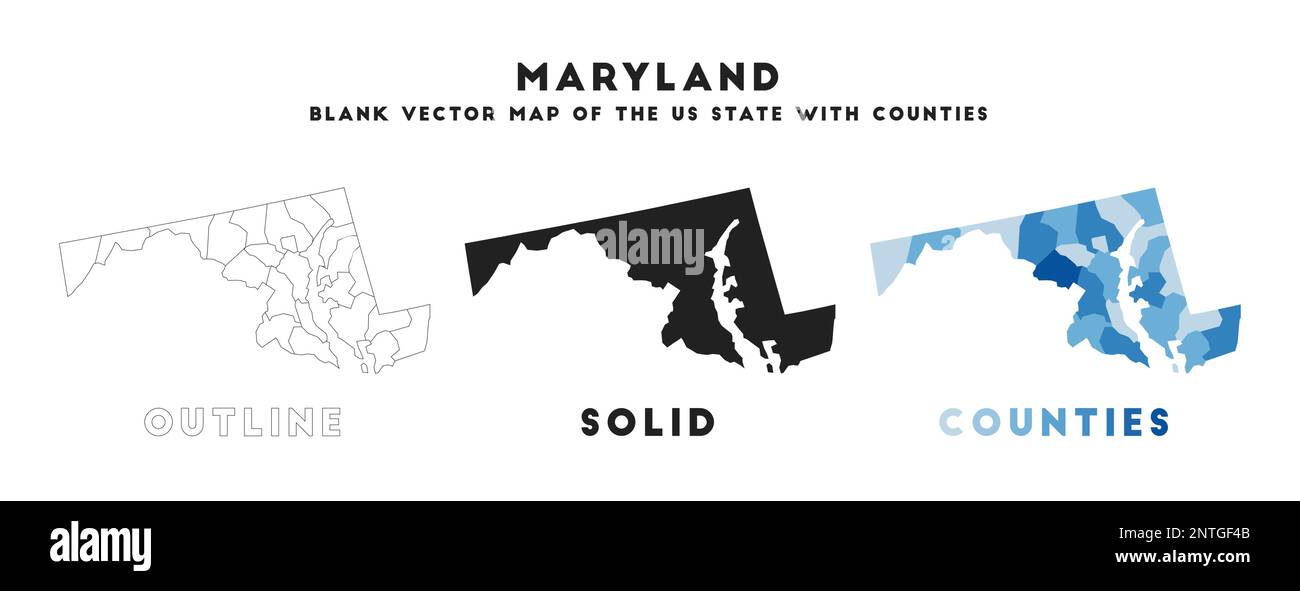 Carte du Maryland. Borders of Maryland pour votre infographie. Forme d'état US vectoriel. Illustration vectorielle. Illustration de Vecteur