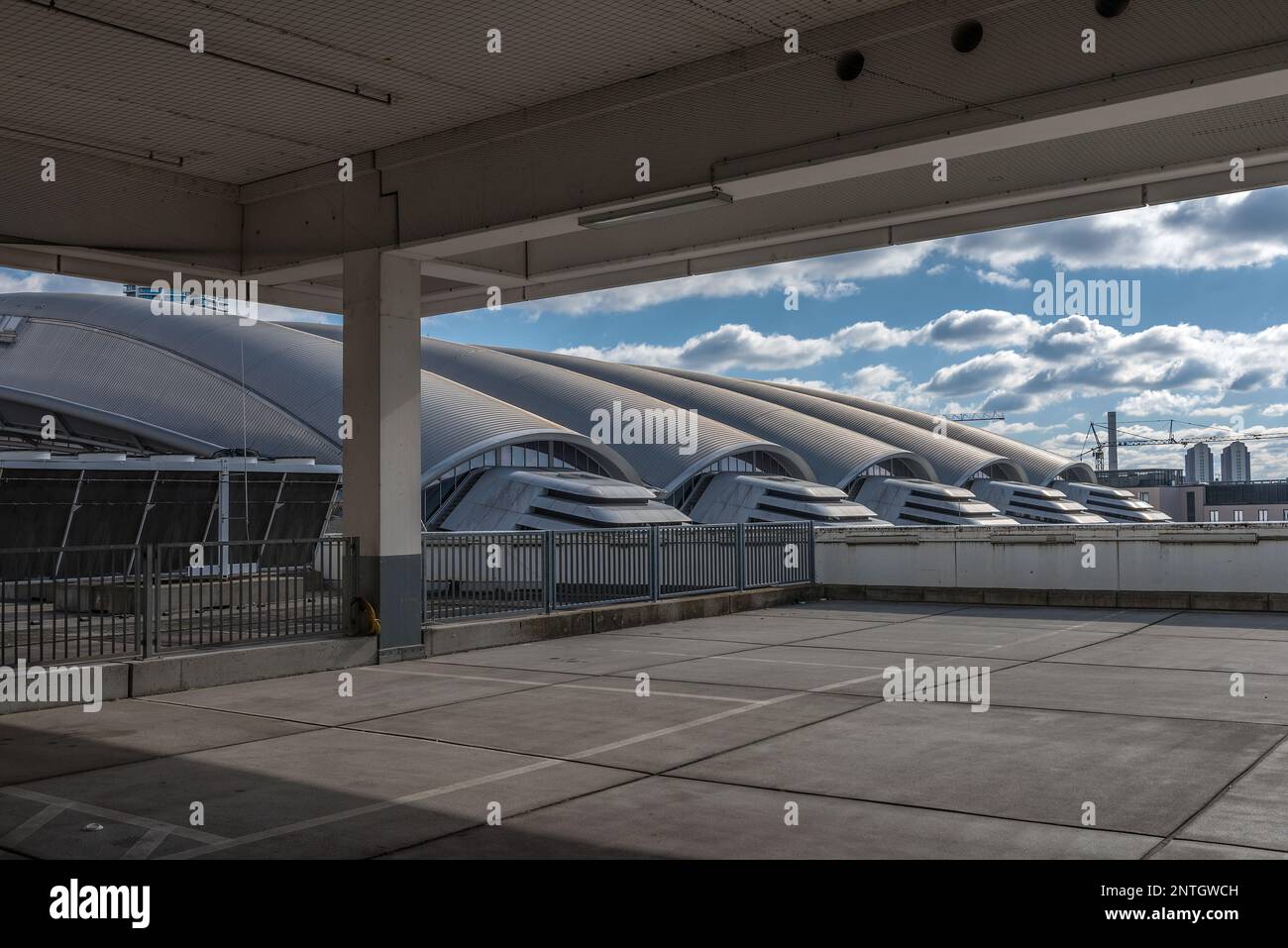 Centre d'exposition de Francfort, vue d'ensemble de la zone extérieure Banque D'Images