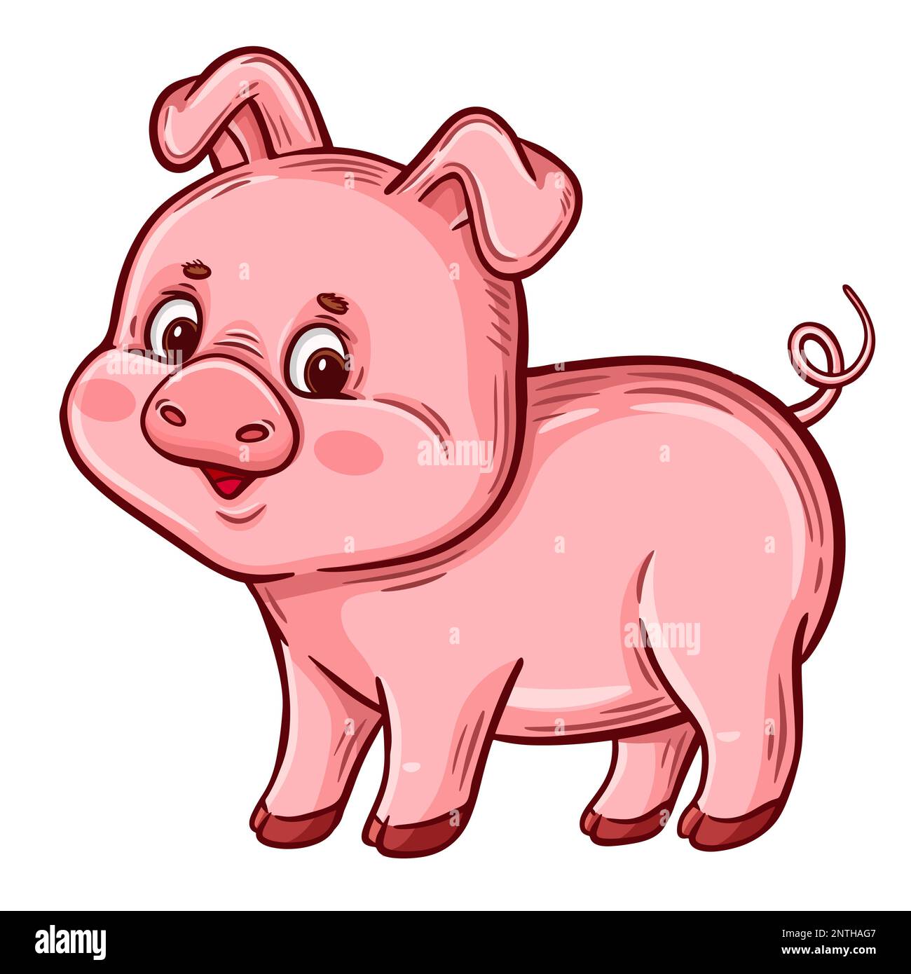 Mignon petit cochon, porcins roses ferme porceuse domestique animal dessin animé icône. Porcelet gras adorable et amusant pour bébé. Agriculture élevage. Vecteur enfants Illustration de Vecteur