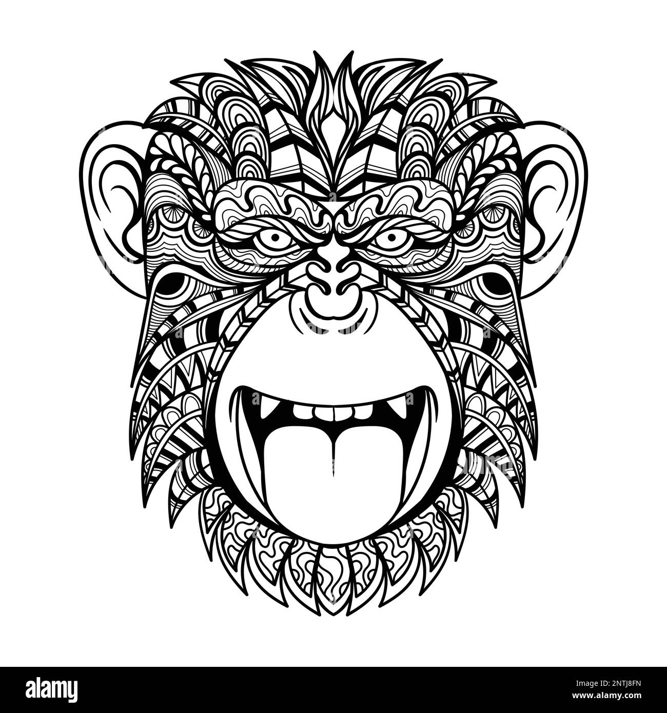 Tête de chimpanzé drôle de mandala zentangle coloriage de page illustration pour votre entreprise ou marque Illustration de Vecteur