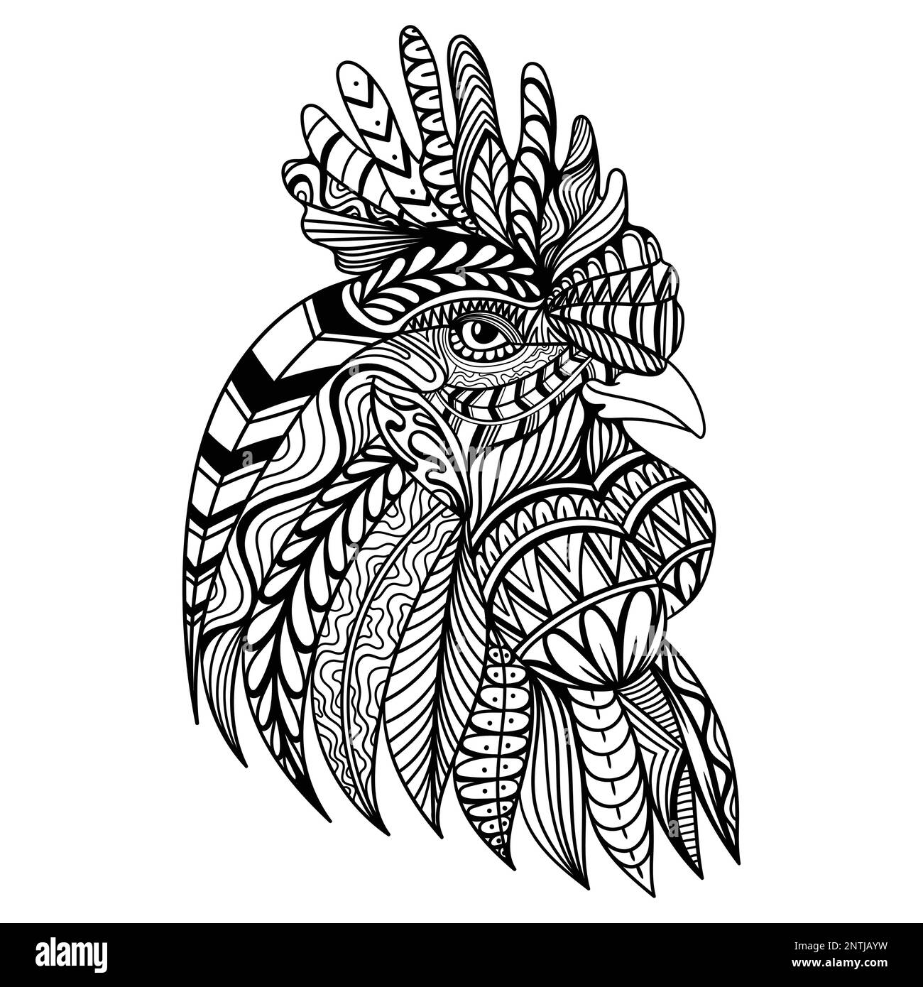 Illustration de la page de coloriage de la tête de poulet du poulet du coq mandala zentangle pour votre entreprise ou votre marque Illustration de Vecteur