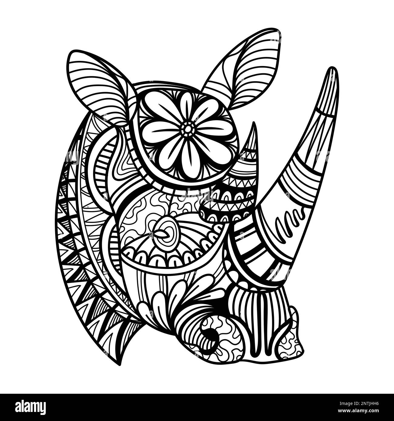 Rhino tête côté position mandala zentangle coloriage page illustration pour votre entreprise ou marque Illustration de Vecteur
