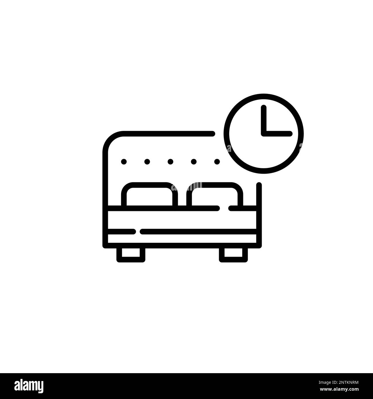 Routine de sommeil. Lit double et horloge. Pixel Perfect, icône de contour modifiable Illustration de Vecteur