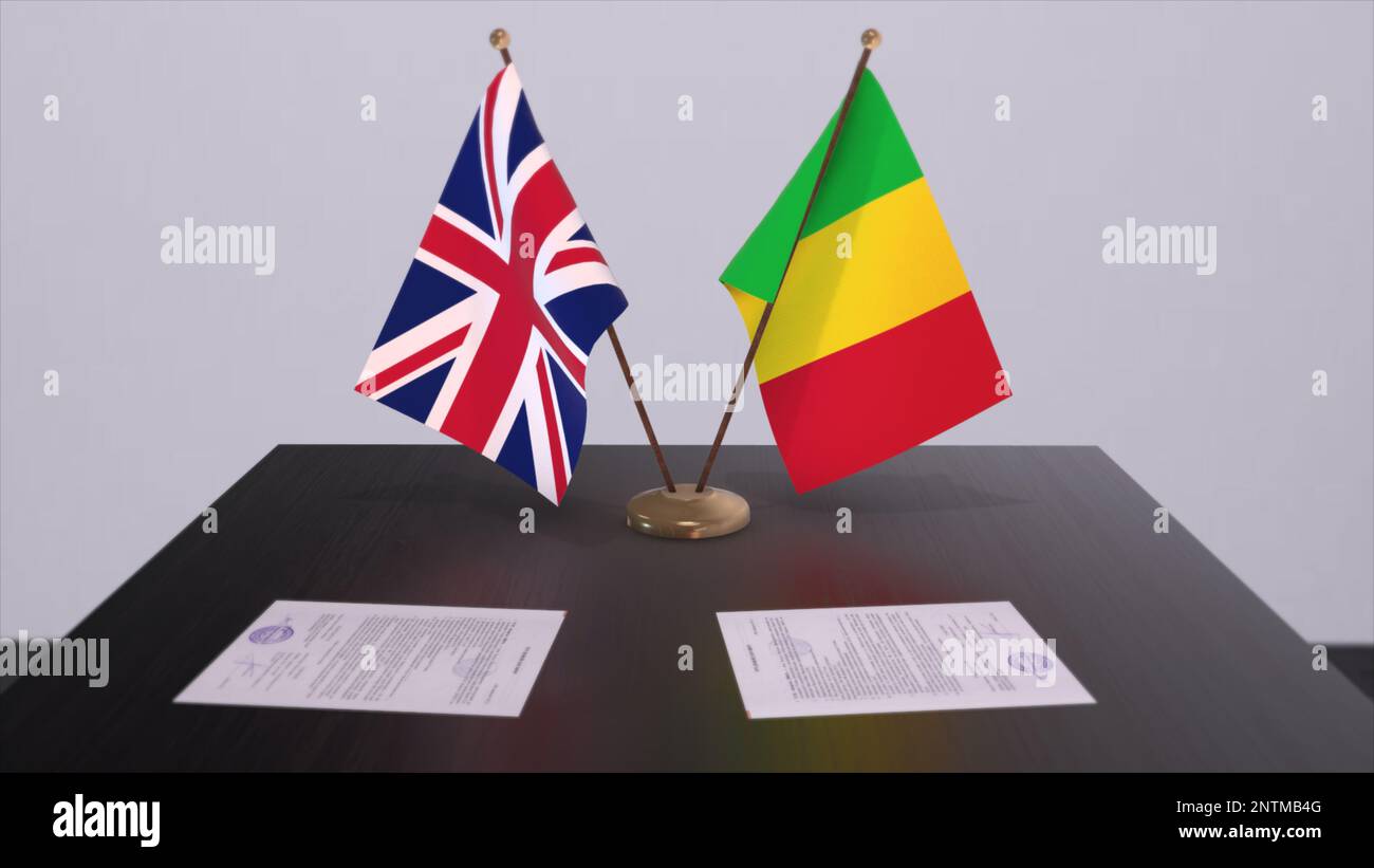 Drapeau du Mali et du Royaume-Uni. Concept politique, accord de partenariat entre les pays. Accord de partenariat des gouvernements 3D illustration. Banque D'Images
