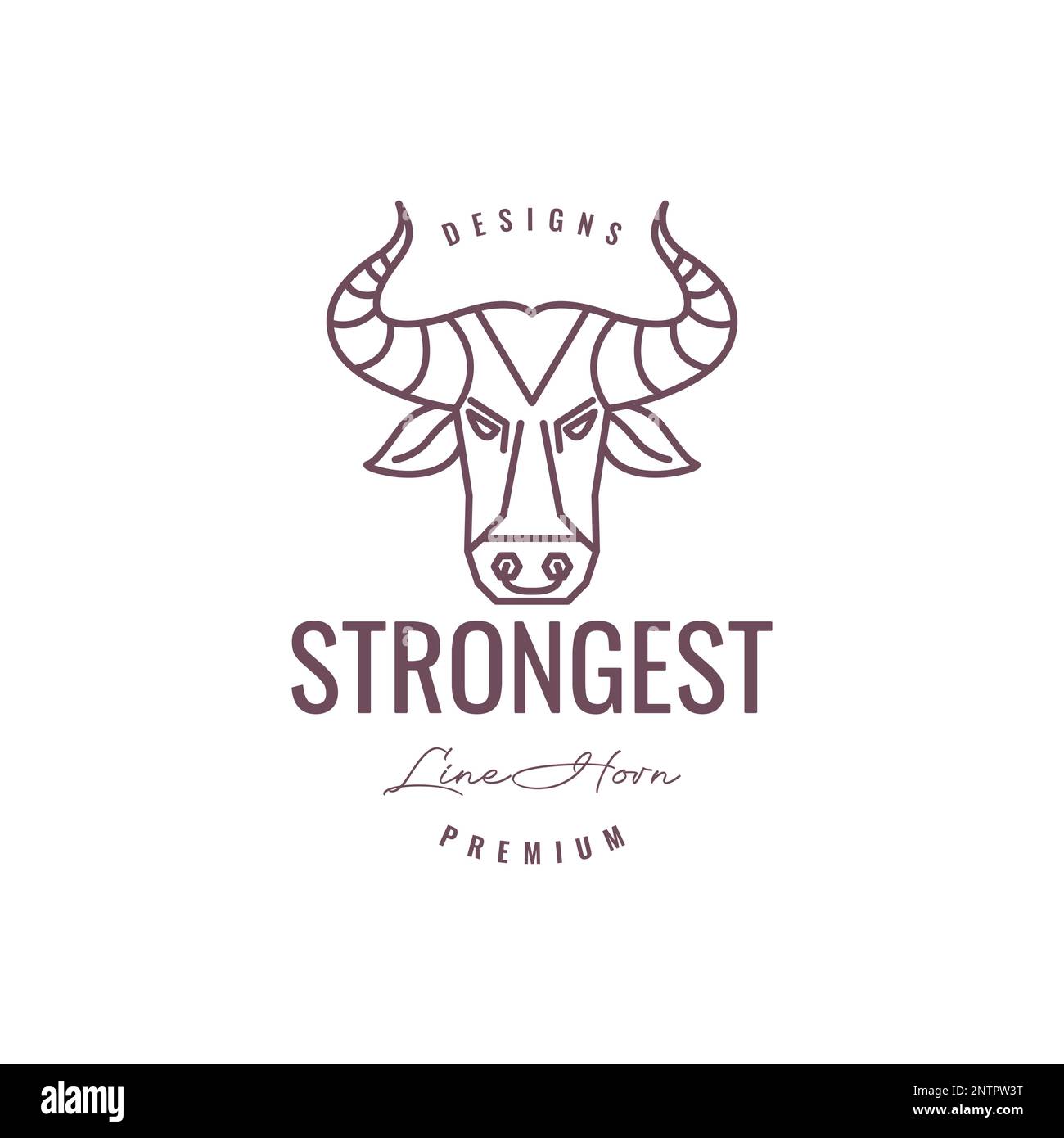 forte tête à cornes animaux vache hipster lignes art logo design icône vectorielle Illustration de Vecteur