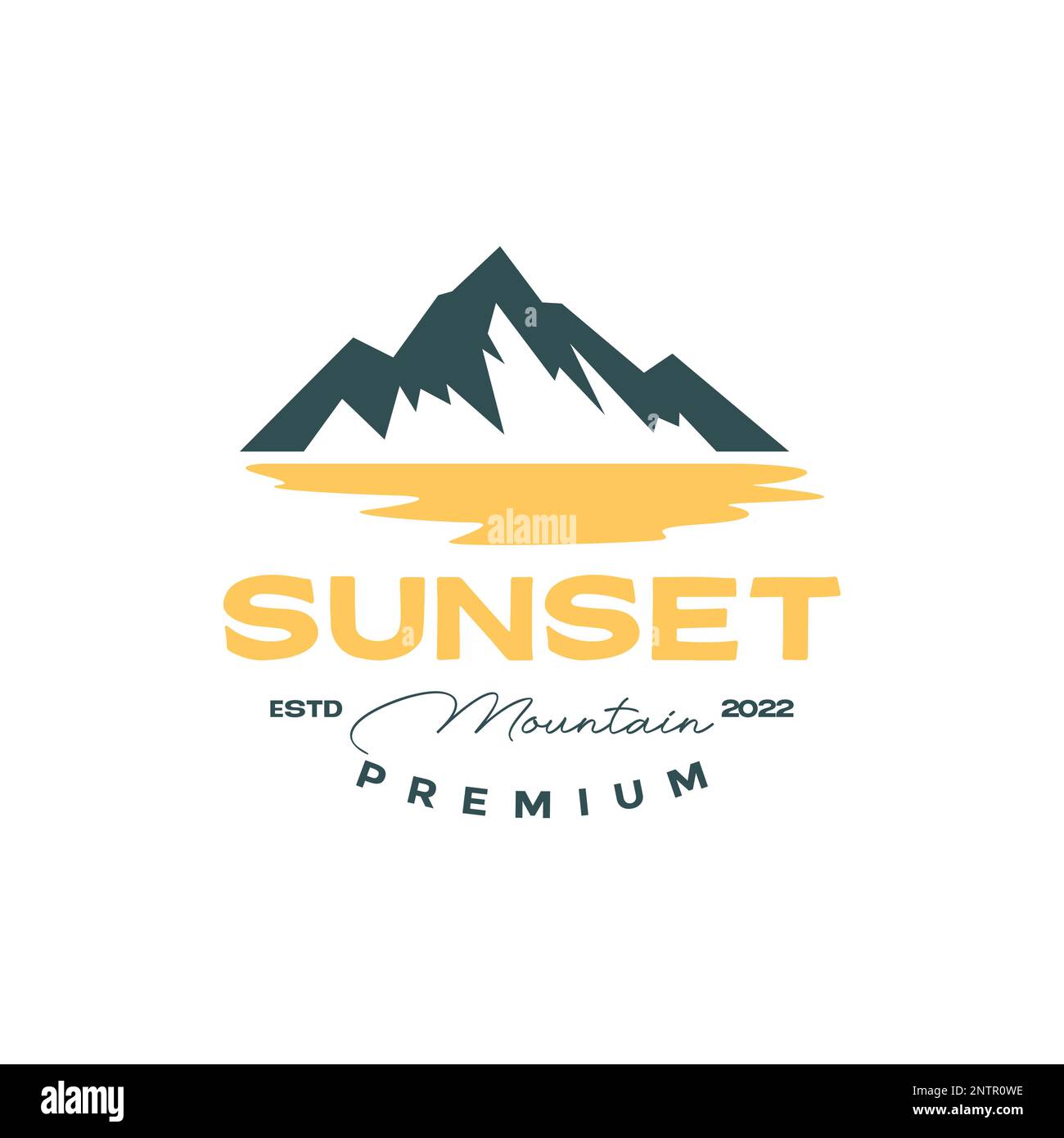 montagne mer plage coucher de soleil panoramique après-midi extérieur vintage logo design vecteur Illustration de Vecteur