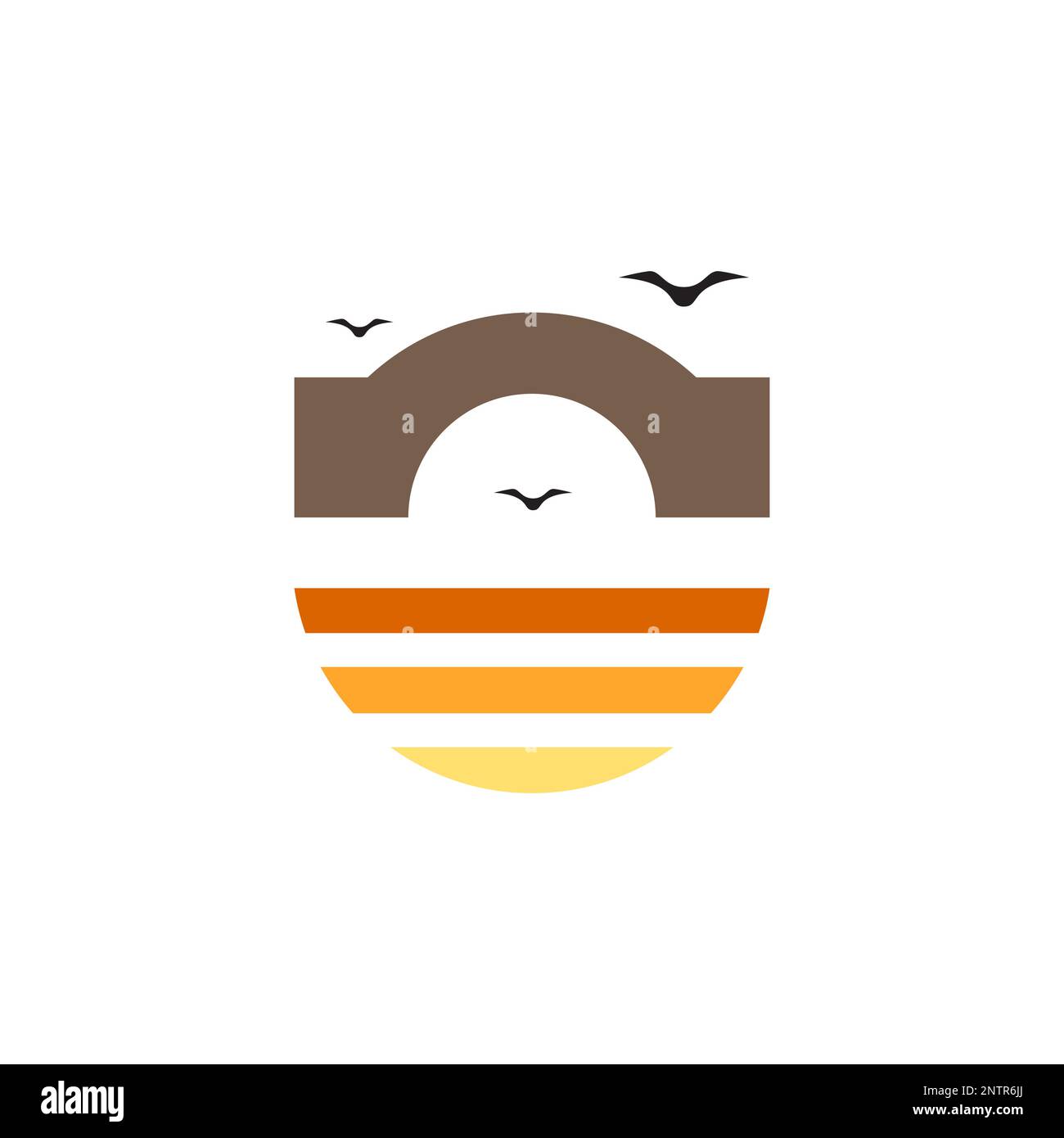 pont rivière coucher de soleil oiseau colonie coloré logo design vecteur icône illustration Illustration de Vecteur