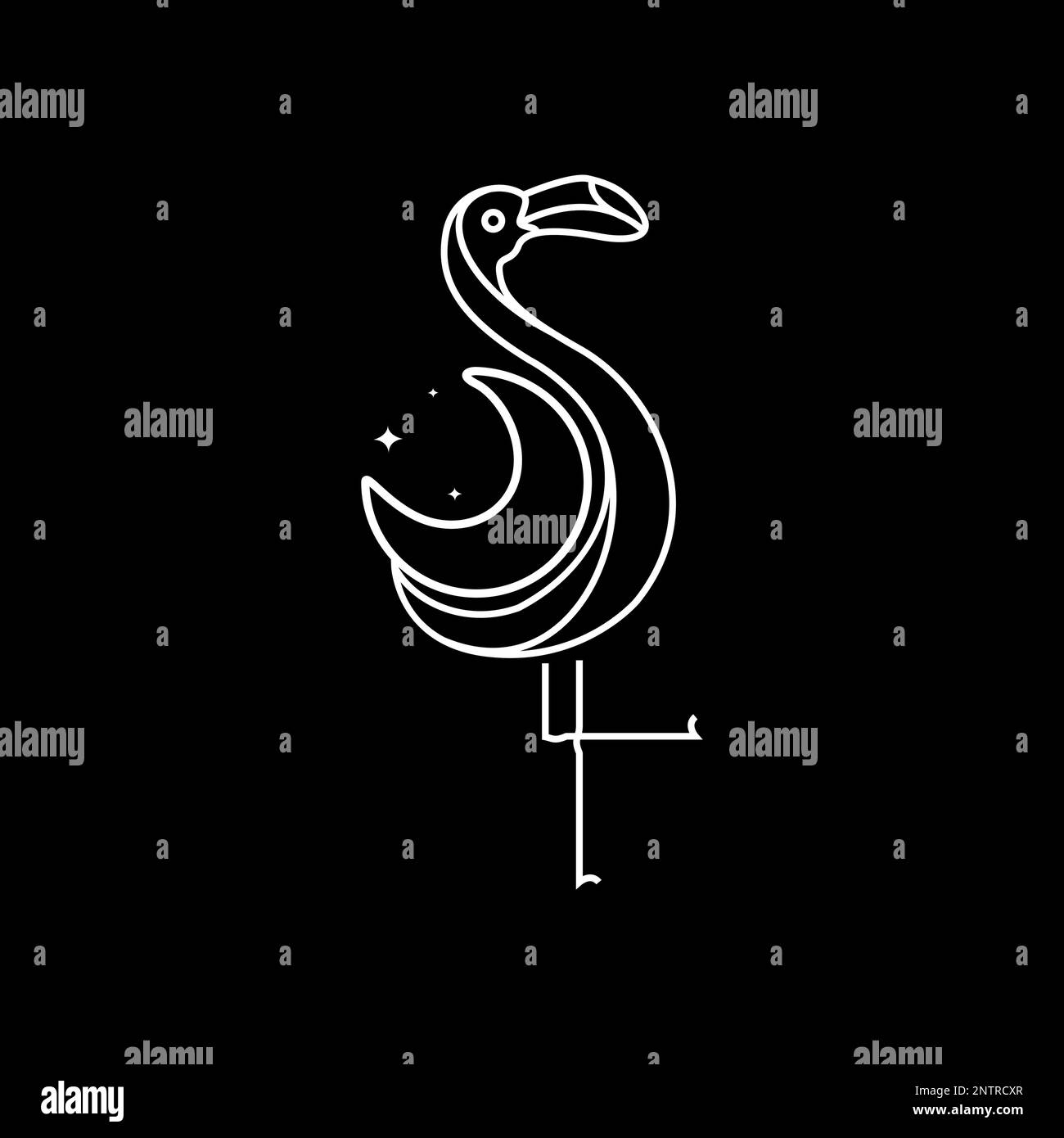 animal oiseau flamant lac nuit croissant ligne art minimaliste moderne logo design vecteur Illustration de Vecteur
