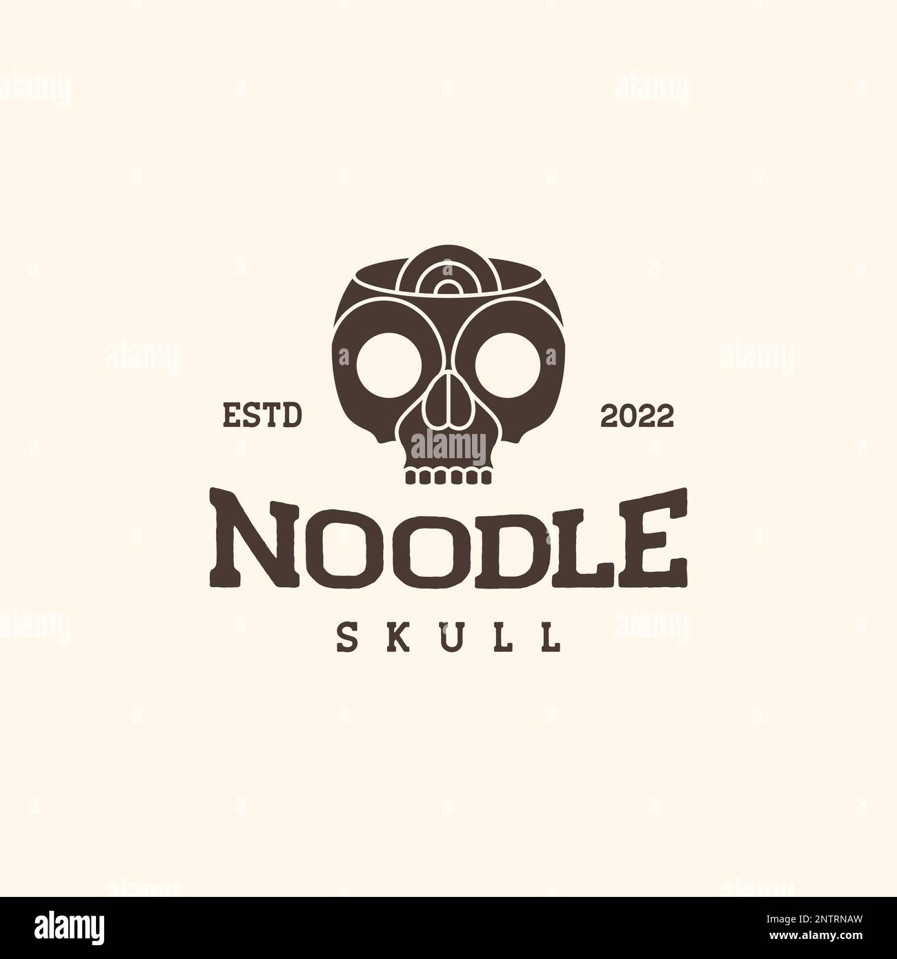 crâne bol nouilles epicé nourriture hipster vintage logo design vecteur Illustration de Vecteur