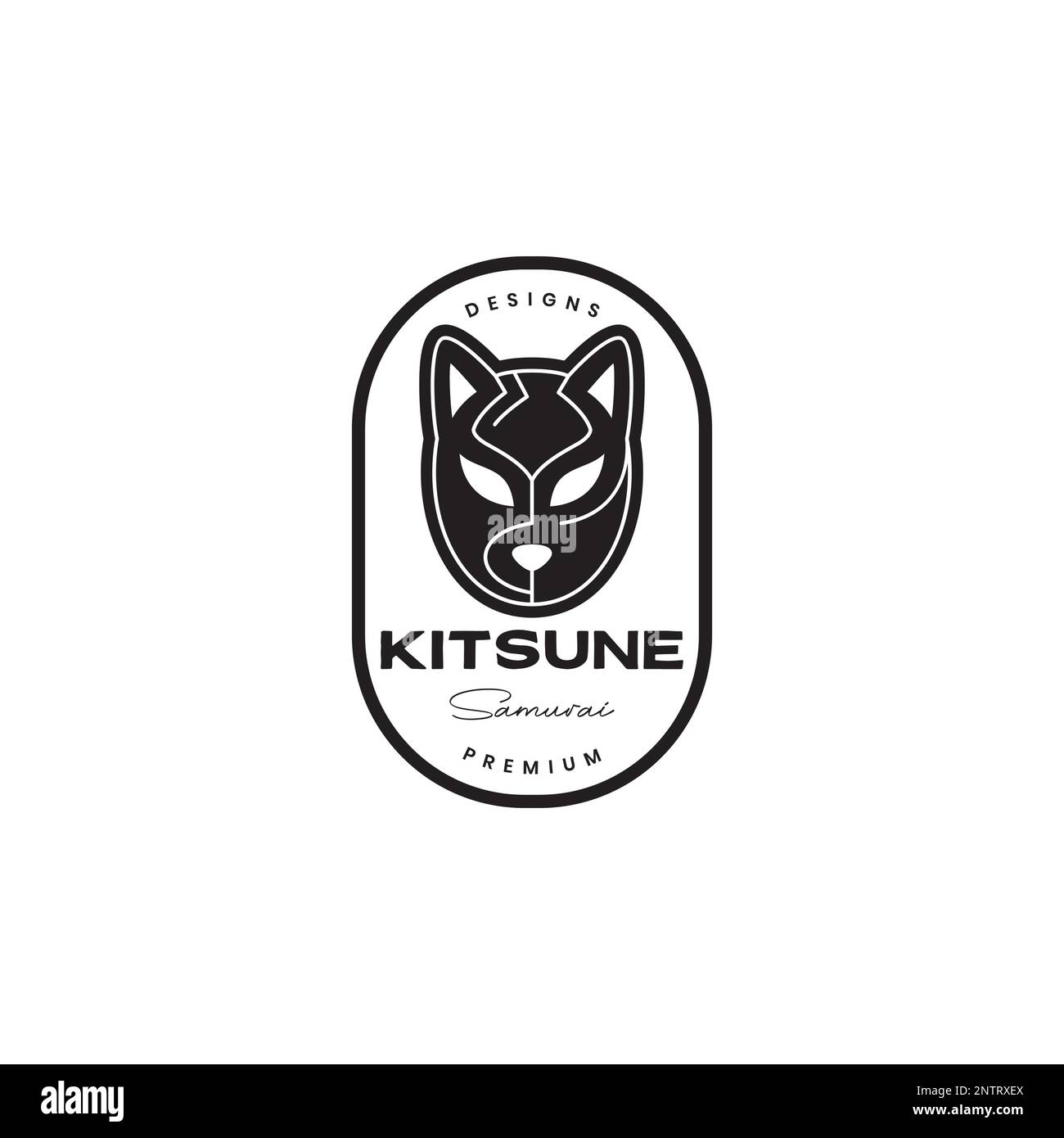 japon culture masque animal chat kitsune badge vintage logo design vecteur Illustration de Vecteur