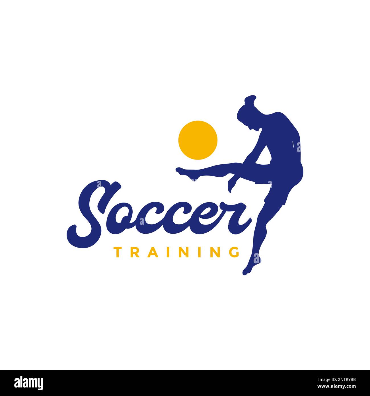 jeune homme sport entraînement football football coucher de soleil logo design vecteur icône illustration Illustration de Vecteur