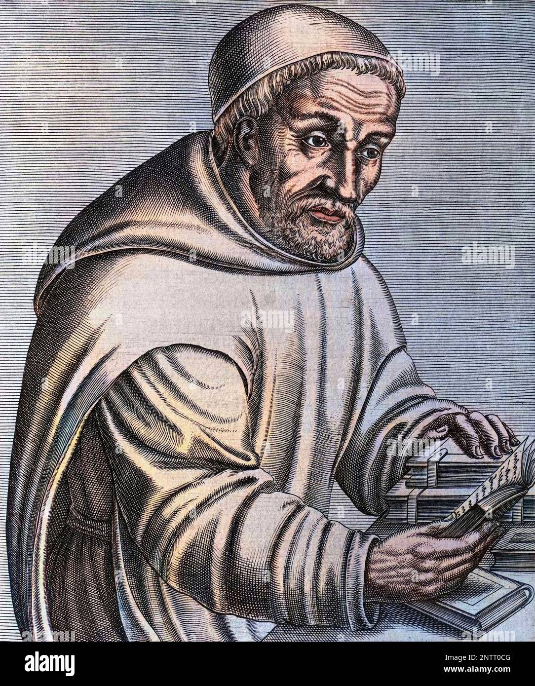 Portrait de Rabanus Maurus Magnentius (mort en 856), moine bénédictin et théologien allemand, gravure d'apres André Thevet - Raban Maur Banque D'Images