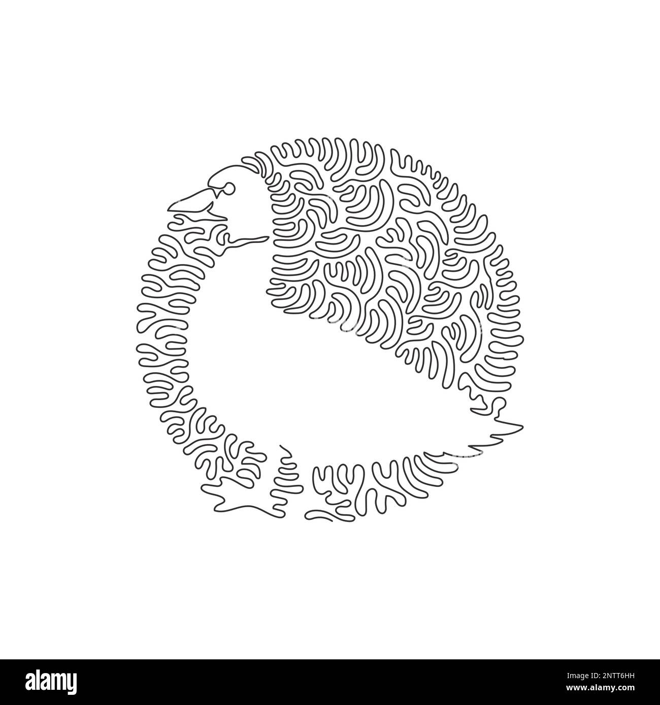 Courbe continue dessin d'une ligne de l'art abstrait mignon de canard en cercle. Illustration d'un vecteur de trait modifiable à une seule ligne de pallard est une espèce sociale Illustration de Vecteur