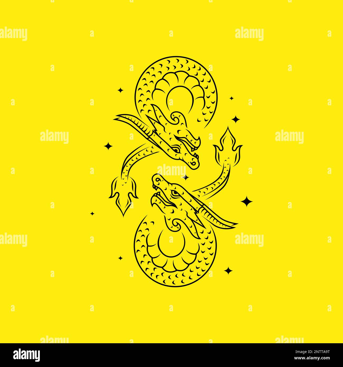 yang pose dragon serpent culture ancienne ligne logo design vecteur Illustration de Vecteur