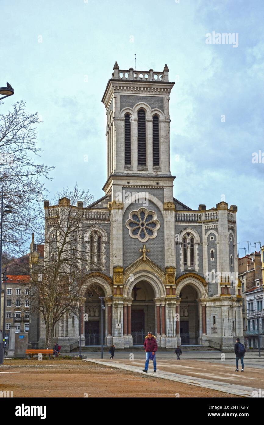 Saint-Etienne, France - 27 janvier 2020 : Cathédrale Saint-Charles-Borromée de Saint-Etienne. Cet édifice a été construit entre 1912 et 1923 Banque D'Images