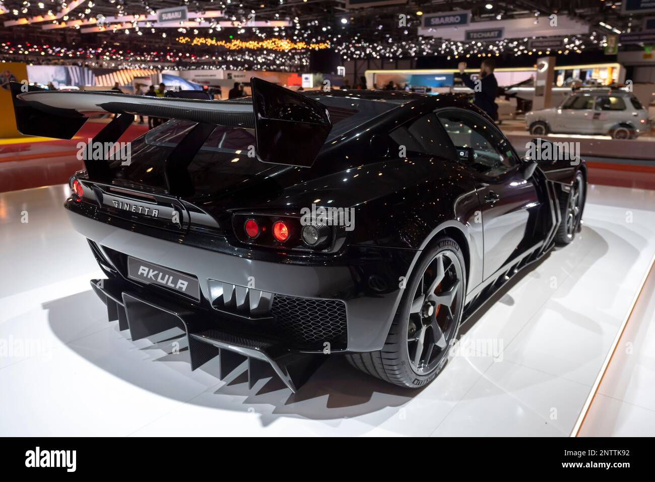 The new car Ginetta Akula is presented during the press day at the 89th Geneva International Motor Show in Geneva, Switzerland, Wednesday, March 06, 2019. The Motor Show will open its gates to the public from March 7, presenting more than 180 exhibitors and more than 100 world and European premieres. (Martial Trezzini/Keystone via AP) Banque D'Images