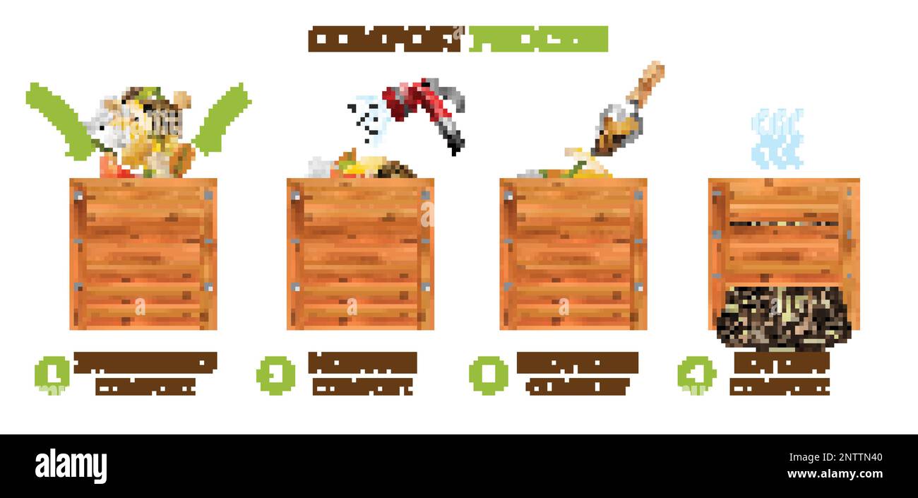 Infographiques réalistes de compost avec des compositions d'images représentant les étapes consécutives de traitement du compost avec des légendes de texte illustration vectorielle Illustration de Vecteur