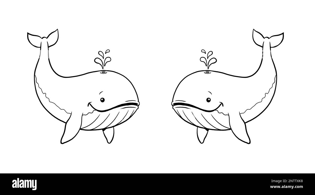 Jolie baleine à colorer. Modèle pour un livre de coloriage avec des animaux amusants. Modèle de coloriage pour enfants. Banque D'Images