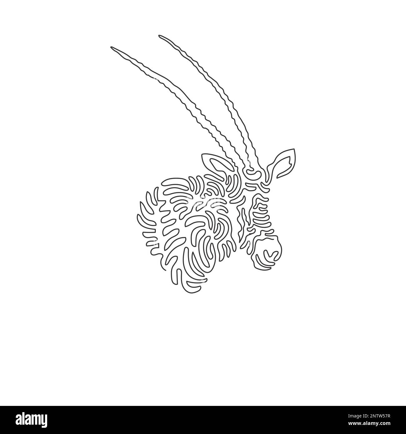 Simple curly un dessin de ligne d'art abstrait oryx adorable Ligne continue dessin graphique dessin vectoriel illustration de l'oryx à cornes de scimitar pour l'icône Illustration de Vecteur